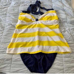 Tommy Hilfiger bathing suit navy yellow size 14